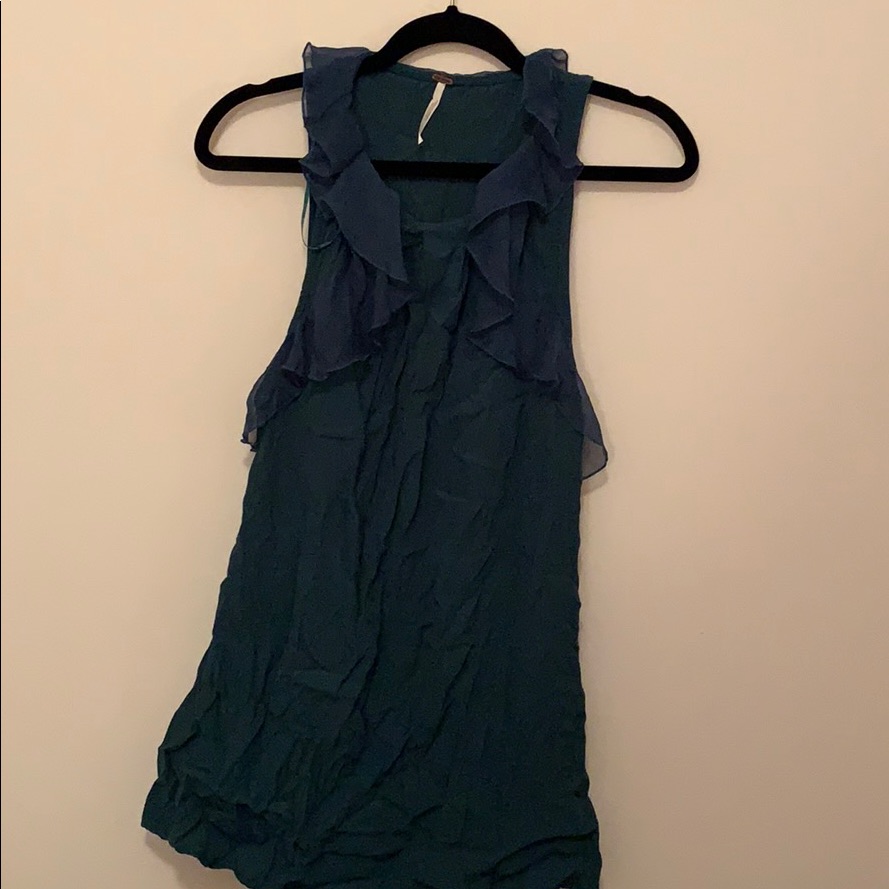 Free People Teal Chiffon Ruffled Mini Dress Size 0